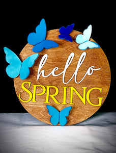 Hello Spring 3 Dimensional Butterfly Door Hanger Sign
